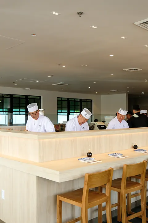 The sushi bar with chefs at work