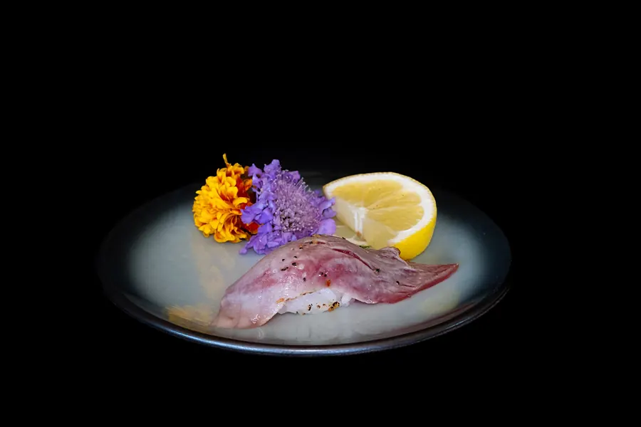 A sashimi plate with flowers