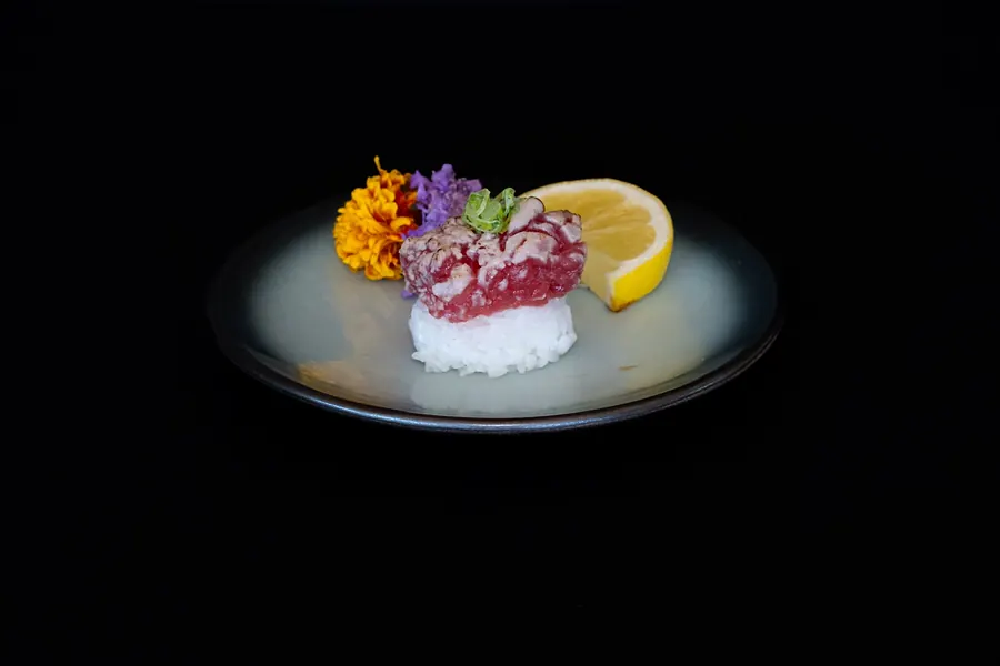 Chopped tuna on rice